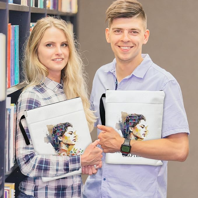 Just One More Chapter - Flowers Book Sleeve, Book Lovers Gifts Book Pouch Book Sleeve with Zipper and Front Pocket Reader Gifts Birthday Gifts for Adult Teen Teacher -09