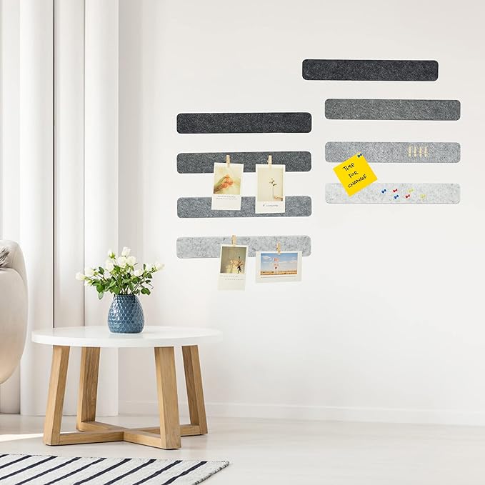 Gray Bulletin Board Strips, 8Pcs Felt Pin Board Bar Strips with 50 Pushpins, Self-Adhesive Felt Cork Board Strips for Wall to Display Your Notes, Photos, Schedules, Announcements