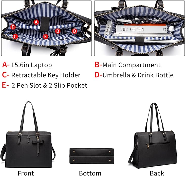 Keyli 4pc Sets Laptop Bag for Women Large Leather Laptop Briefcase with USB Charging Port Computer Shoulder tote Bags Purse