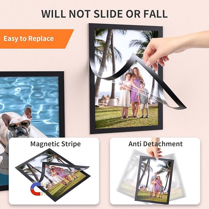 12Pack Magnetic Sign Holder 8.5 x 11 Wall Mount, Self Adhesive Display Magnetic Picture Frames Sheet With Strong Magnet Border for Window/Door/Fridge, Document Poster Paper Holders for Home Office Store, Black