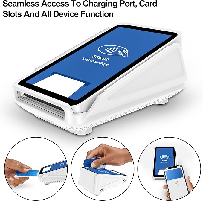 Kailfee Protective Case and 3pc HD Screen Protector for Square Terminal, Plastic Protective Hard Case Anti-Slip Grip Design, Anti-Scratch Tempered Glass Screen Protector(White)