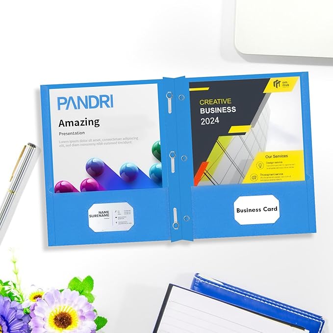 Two Pocket Folders, PANDRI 30 Pack Two Pocket Folders with Prongs, 3 Prong Folders Designed for Office and Classroom, Letter Size Lightblue