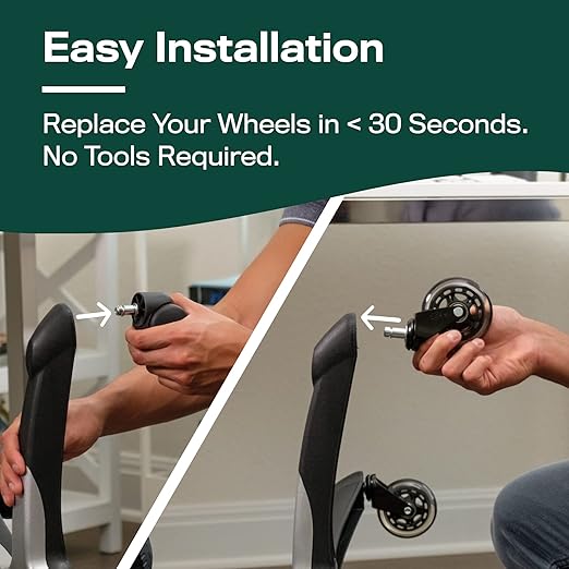 The Office Oasis Original Rollerblade Office Chair Wheels (As Seen On PBS) - Smooth & Quiet Casters - Safe for Hardwood Floors & Carpet - Easy Installation with Universal Fit - Set of 5 - Black