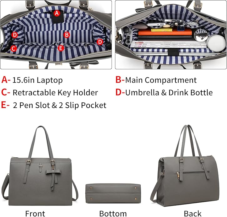 Keyli 4pc Sets Laptop Bag for Women Large Leather Laptop Briefcase with USB Charging Port Computer Shoulder tote Bags Purse