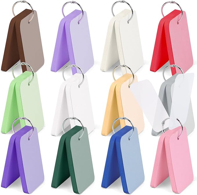 Koogel 600PCS Index Cards with Rings and Covers, 3.5 x 2.2 Inch Blank Index Cards 12 Colors Easy Flip Flash Card Study Note Card for School Learning Memory Recipe Cards