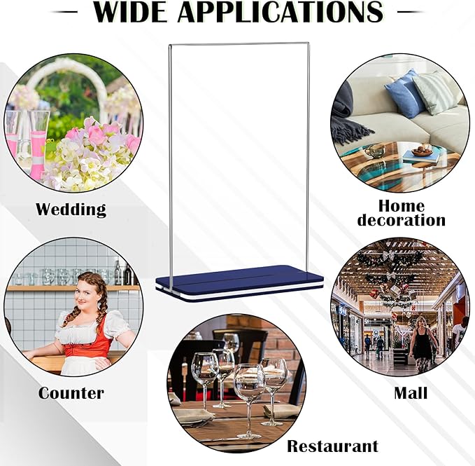 Youyole 24 Pack Acrylic Sign Holder 4 x 6'' Clear Table Sign Holder Double Sided T Shape Plastic Display Holder Menu Stand Business Store Sign Holder for Wedding School Office Hotel Party(Navy Blue)