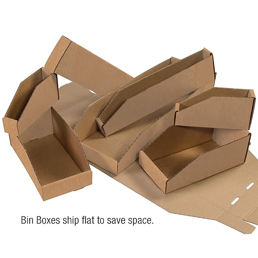 Partners Brand PBINBWZ418K Open Top Bin Boxes, 4" x 18" x 4 1/2", Kraft (Pack of 50)