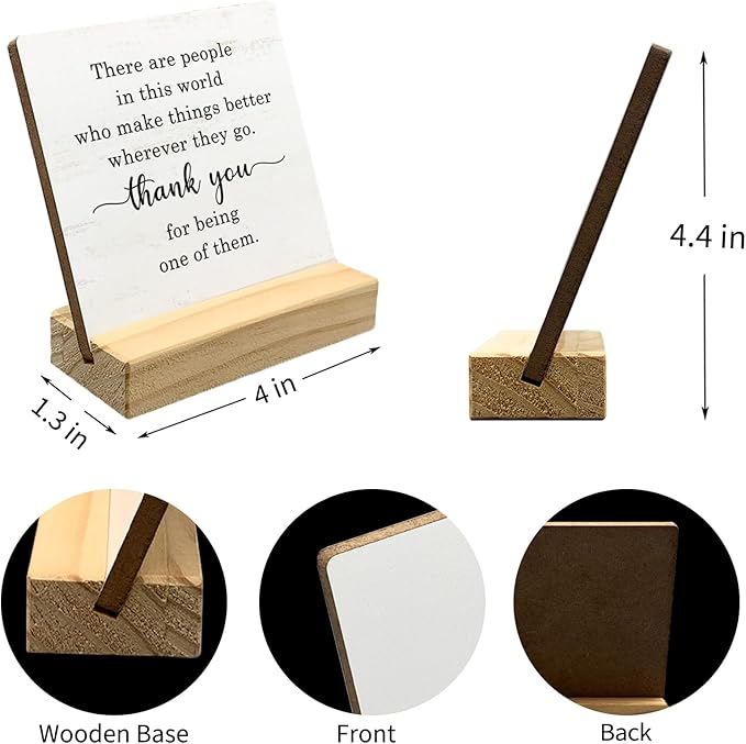 Inspirational Desk Decor, Thank You Wooden Plaque Sign Desk Decor with Wooden Stand for Home Office Bedroom Decor, Birthday Thanksgiving Appreciation Gifts for Family Friend Coworker Teacher