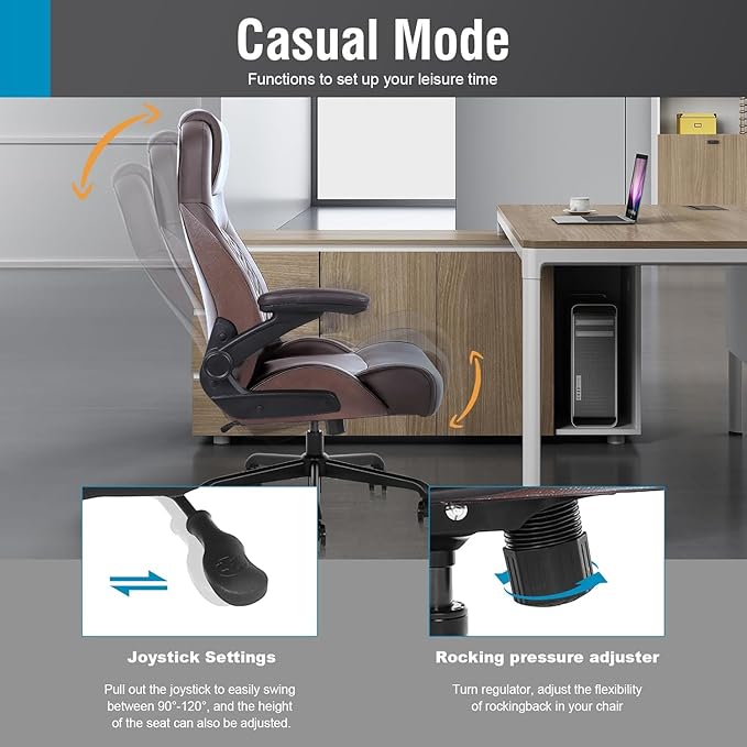 Flysky Executive Ergonomic Office Chair - Big and Tall Office Chair for Heavy People, PU Leather Computer Desk Chair with Flip-up Armrest, Comfortable Wide High Back PC Work Chair