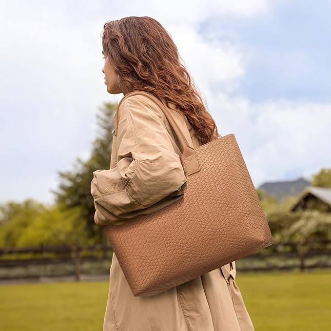 LOVEVOOK Laptop Purses and Handbags for Women, 15.6 Inch Computer Bag Work Tote Briefcase Satchel Handbags for Women with Small Clutch, Light Brown