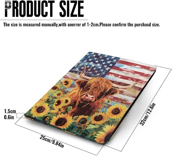 Office Folder American Flag Sunflower Cow Print PU Leather Padfolio with A4 Size Clipboard Clip for Business Resume Interview Document Sleeve Binder Folder