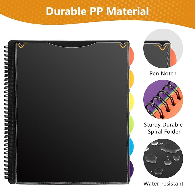 KTRIO 24 Pocket Poly Project Organizer, Spiral Binder Organizer Multi Pocket Folder with Dividers, Back Cover Utility Pouch, Letter Size School Supplies