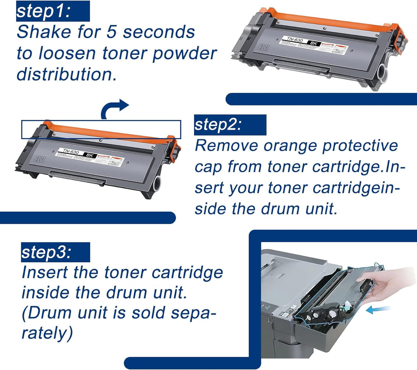 1 Pack TN630 TN-630 Black Toner Cartridge Compatible TN630 Replacement for Brother HL-L2300D L2305W L2315DW L2320D L2360DW MFC-L2680W L2685DW L2700DW L2705DW L2707DW L2740DW DCP-L2540DW L2520DW Printe