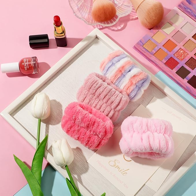 Chuangdi 4 Pairs Wrist Bands for Washing Face Wrist Spa Microfiber Wash Towel Band Scrunchies Absorbent Wristbands Sweatband for Women Prevent Liquid from Spilling