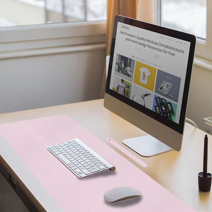 Boutilon Leather Mouse Pad,Extended Desk Pad for Keyboard and Mouse Non-Slip Study Desk Writing Pad Desktop Protector for Home Office Accessories,30"x 14"(M-Light Pink)