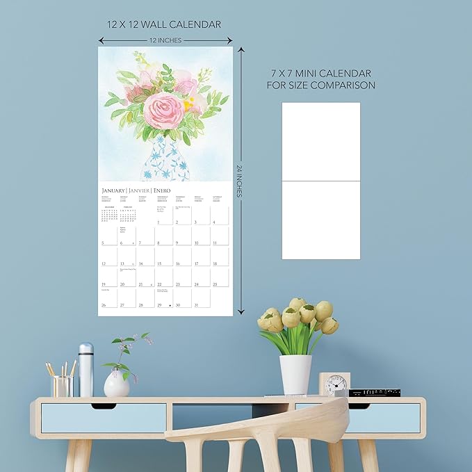 Graphique 2025 Pained Florals Wall Calendar | 12” x 12” | Thick Paper | Home & Office Organizer | Large Monthly Grid | 3 Languages & Marked Holidays | 4 Month Preview Page for 2026