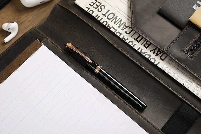 Personalized Leather Padfolio for Lefty, Business Portfolio Binder with Notepad Holder, Legal Pad Portfolio Folder for Men/Women - Grey