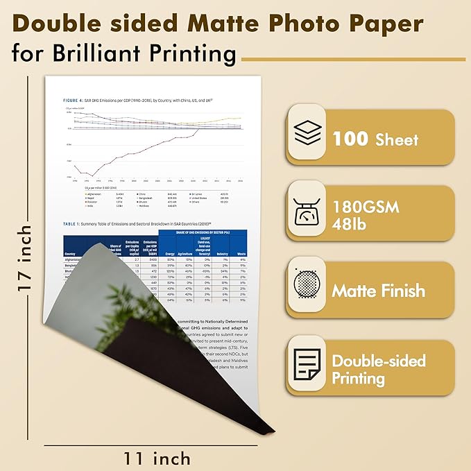 Koala Photo Paper Double-side Matte 11X17 Inches Compatible with Inkjet Printer 48LB for Presentation 100 Sheets 180GSM