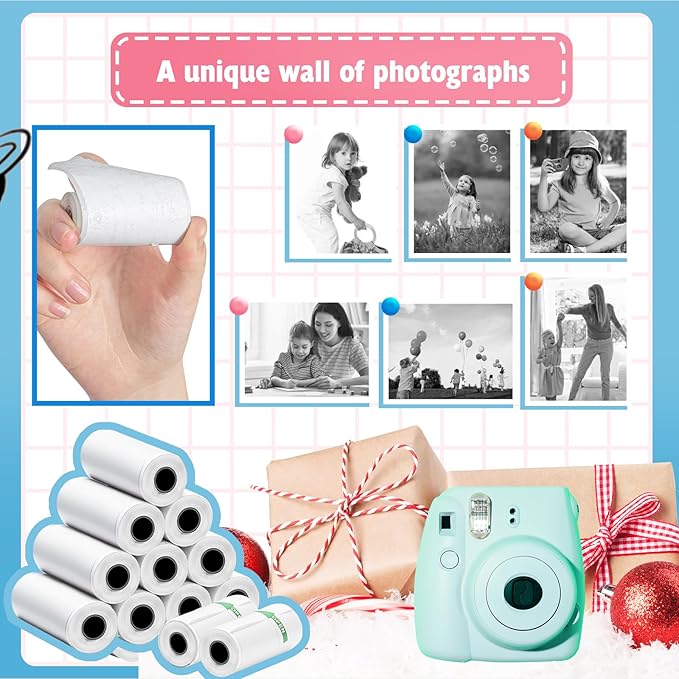 Thermal Paper,๐๐ ๐๐จ๐ฅ๐ฅ๐ฌ Kids Instant Camera Refill Print Paper, Atnadov HD Thermal Paper for Most Kids Instant Camera (White-12 Rolls)
