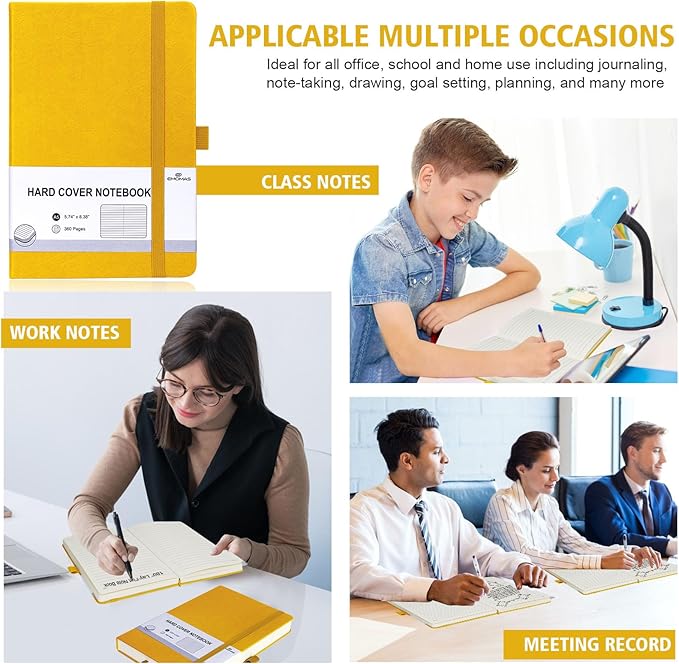 Lined Journal Notebook, 1 Pack (Yellow), 360 Pages, 9.8 inches x 6.9 inches - 100 gsm Thick Paper, Hardcover