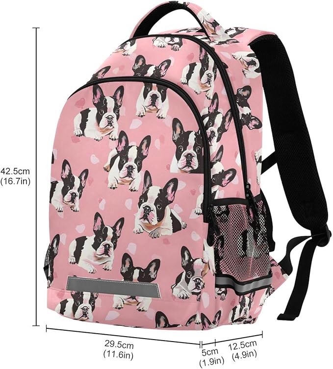 MNSRUU Laptop Backpack with Chest Strap, Bulldog School Backpack, Travel Hiking Backpack for Boys Girls Teen Adult, Rucksack, Knapsack