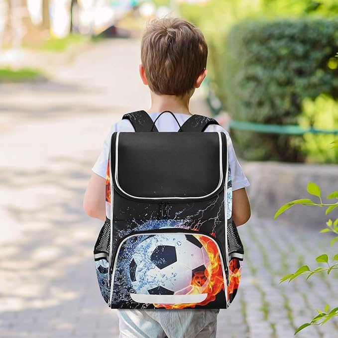 Soccer Backpack with Reflective Strip for Kids Boys Girls Elementary School Bag Removable Chest Strap
