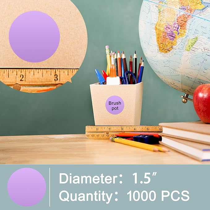 Hybsk 1.5 inch Circle Color Direct Thermal Stickers Shipping Labels for Barcodes,Name Tag,DIY Logo Design,Inventory– Compatible with Zebra,Rollo,Munbyn,and More-750 pcs (1.5 inch,Purple)