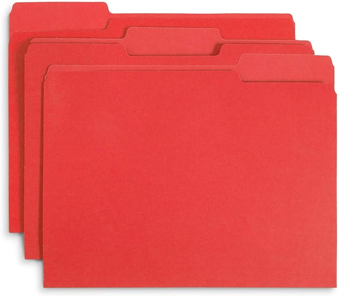 200 Blue Summit Supplies Red File Folders with 1/3 Cut Tabs, Letter Size, Durable 11pt Paper, Uncoated Red Paper, Colorful Red Folders for Office and Home Organization