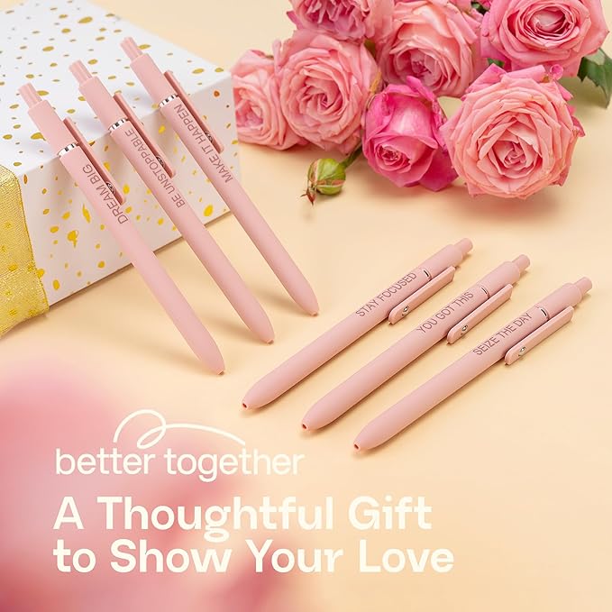 Achievers Inspirational Pen Set for Women - Motivational Quotes Office Gift for Her, Congratulations on Promotion, New Job Gifts Lady Boss Business Pens, Adult Graduation Gifts Stylish Sets (Pink)