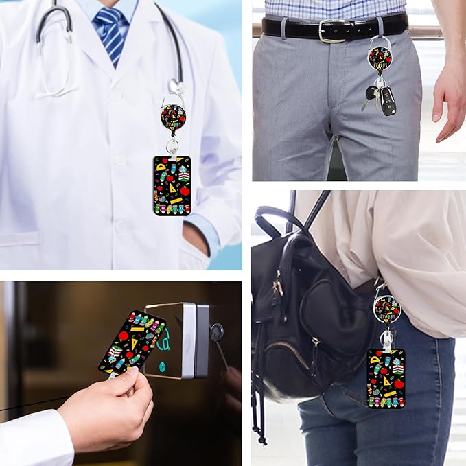 Cute Teacher Owl Badge Holder with Retractable Reel and Breakaway Lanyard,Badge Clips Retractable Heavy Duty Badge Reel,Funny Keychain,ID Holder with Breakaway Lanyard for School Nurse Office Teen