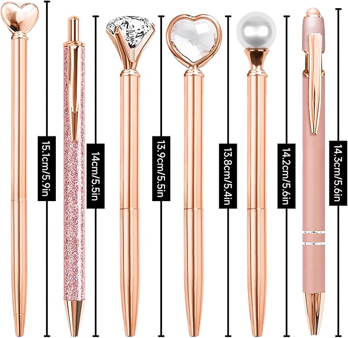 Cute Pens for Women, 6 Pcs Rose Gold Pens Metal Ballpoint Pens Bulk, 1.0mm Medium Point Black Ink Pens, Office and School Supplies Cool Fun Pens Gifts for Women Teacher Nurse (Rose Gold)