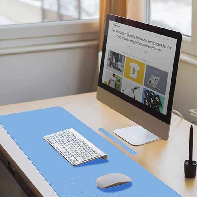 Boutilon Leather Desk Pad 30" x14",Non-Slip Mouse Pad,Office Desk Mat,Waterprooft PU Leather Desk Blotter,Desk Pad Protector,Desk Writing Pad for Home Office Decor (M-Blue)