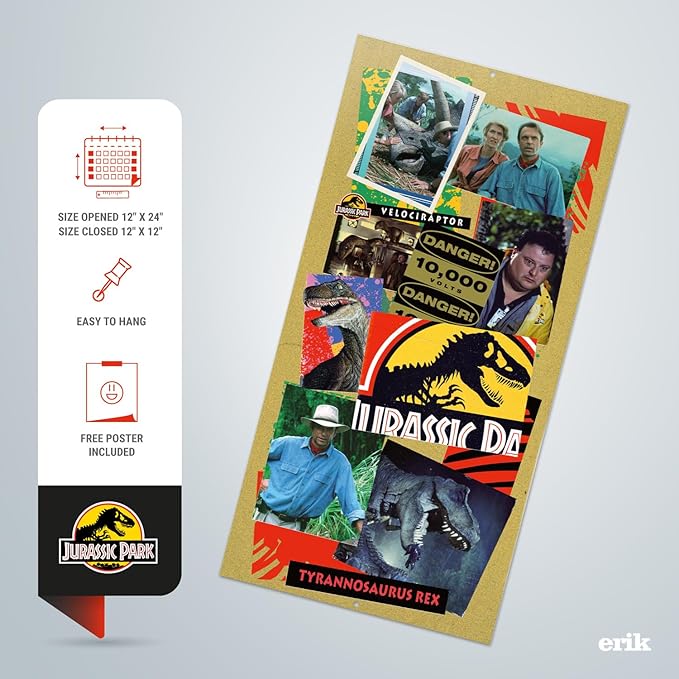 Jurassic Park Wall Calendar 2025 12" x 12" FSC® Plastic Free - Starts Week On Sunday | Square Wall Calendar | Family Planner Calendar 2025 | Jurassic Park Calendar 2025 | Jurassic Park Movies | Jurassic Park Merchandise