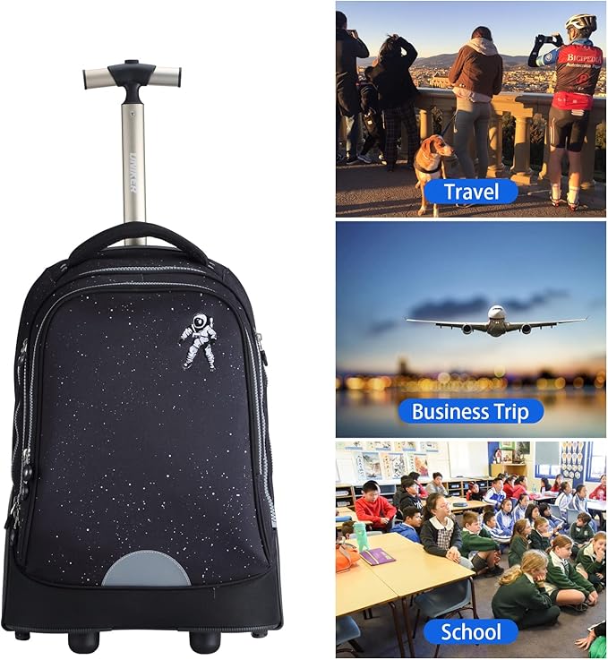UNIKER Rolling Backpack without Straps for Boys, Roller Travel Bag,Wheeled Bookbag High School,Trolley Middle School Bag for Teens,Schoolbag with Wheels
