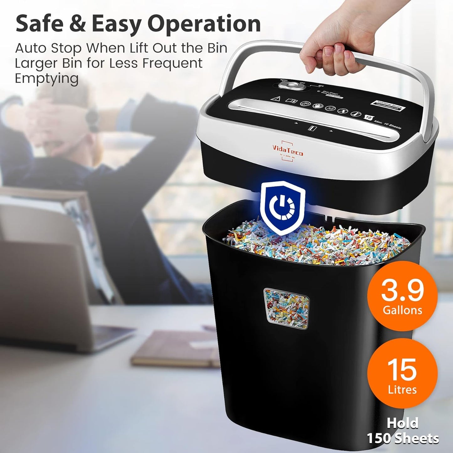 Paper Shredder for Home Office10-Sheet Cross-Cut Shredder with US Patented Cutter,Also Shreds Card/CD/Clip,Paper Shredding Machine for Home Use Heavy Duty with Jam Proof,3.9-Gallon Bin
