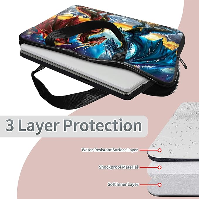 Laptop Sleeve Case Bag 13 inch, Blue Red Dragons Slim Carrying Case Durable Handbag Travel Laptop Bag for 13 inch MacBook Air M3/M2/Pro M2/ 13" iPad Pro/Air M4/M2 2024