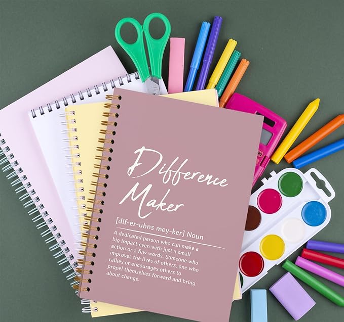 OXW Difference Maker Appreciation Gift, Meeting Notebook for Work, Thank You Gifts for Leader Mentor Manager Boss, Office Supplies Social Worker Notebook, Pink Hardcover Spiral Notebook 5.5 x 8.3