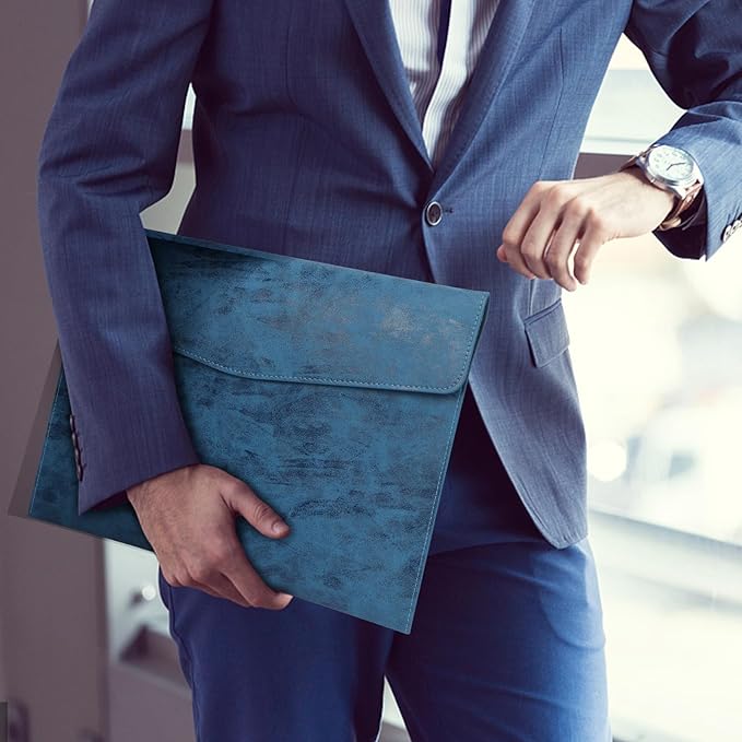Toplive Document File Folder, Waterproof Thin PU Leather A4 Envelope Folder File Document Organizer Storage Case, Filing Envelope Folder with Magnetic Closure, Ash Blue