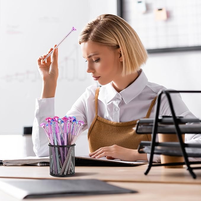 Gersoniel 24 Pieces Big Crystal Diamond Pens Bling Ballpoint Pen Black Ink Rhinestones Pen for School Office Supplies Christmas Wedding Birthday Present, 4 Colors (Scepter Style)