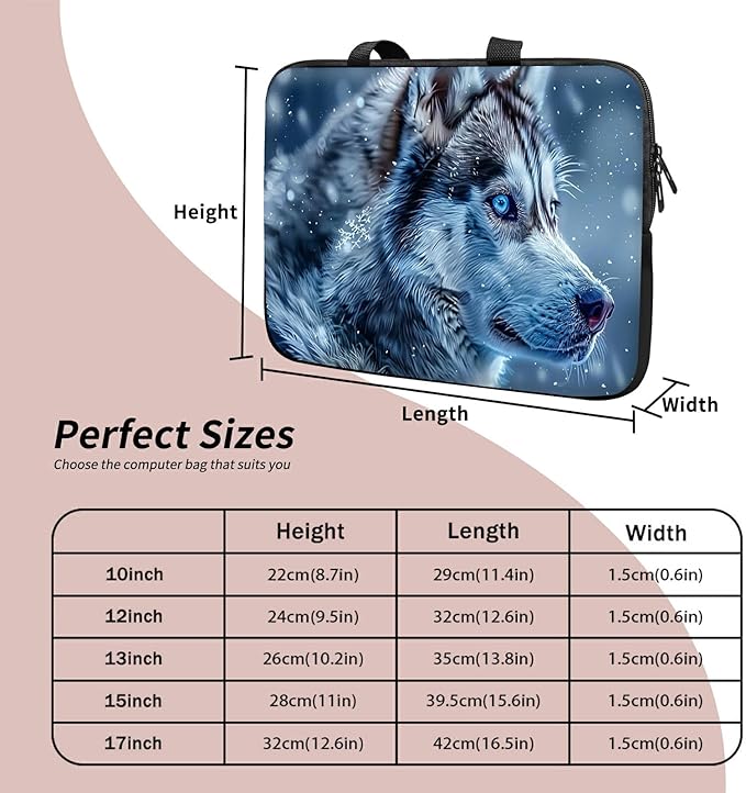 Laptop Sleeve Case Bag 13 inch, Blue Eye Wolf Slim Carrying Case Durable Handbag Travel Laptop Bag for 13 inch MacBook Air M3/M2/Pro M2/ 13" iPad Pro/Air M4/M2 2024
