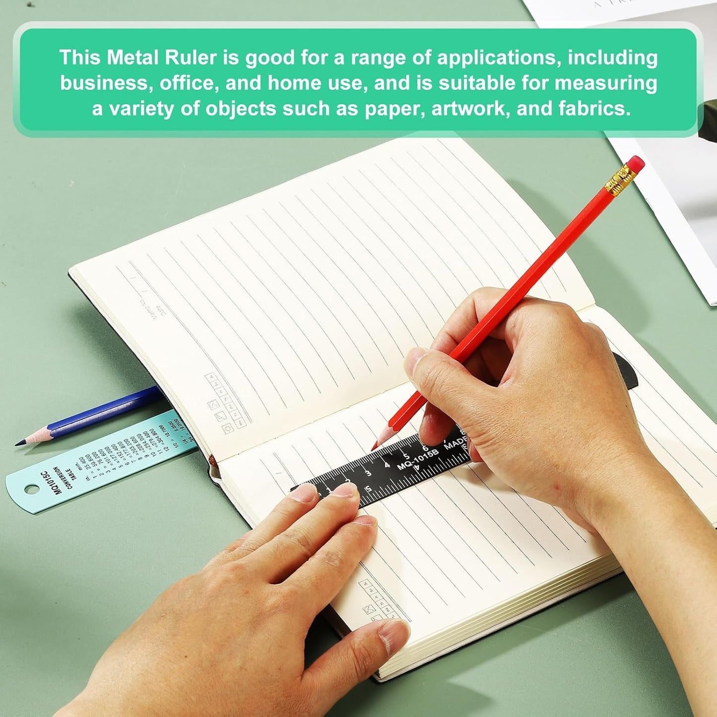 PATIKIL 15cm/6" Metal Ruler, 2 Pack Aluminum Alloy Rulers with Centimeters, Millimeters, Inches and Conversion Table Straight Edge Ruler for Writing Machinist Drafting, Pink