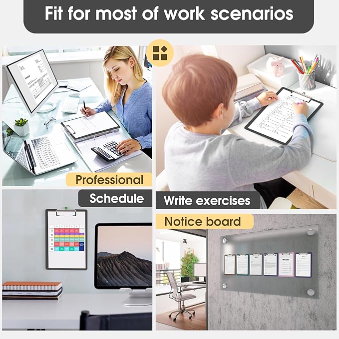 Plastic Clipboards 2 Pack, A4 Grey Clip Board 8.5x11 for Classroom, Students, Kid, Woman, Size 9" x 12.5" with Low Profile Clip, Office & School Supply