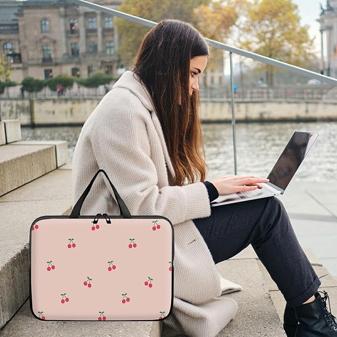 Universal Laptop Sleeve Tablet Case 12 inch, Pink Cherry Slim Carrying Case Durable Handbag Travel Laptop Bag for Surface Pro 9 8 7/Laptop Go 2 3, MacBook Air 11/12