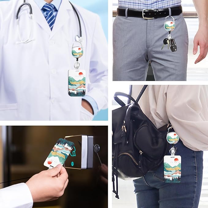 Mountain Badge Holder with Retractable Reel and Breakaway Lanyard,Badge Clips Retractable Heavy Duty Badge Reel,Keychain,ID Holder with Breakaway Lanyard for School Nurse Office