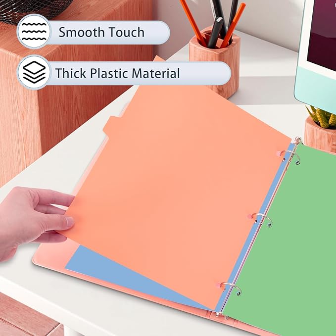 16Pcs/2 Sets Binder Dividers for 3 Ring Binder,8 Tab Binder Plastic Page dividers with Tab,8TAB Set,Multicolor