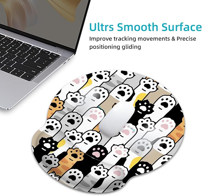 Ergonomic Mouse Pad with Wrist Support,Cute Cat Paws Mouse Pad with Wrist Rest,Relieve Wrist Pain Mousepad Non-Slip Rubber Base,Mouse Pads for Desk,Computers,Laptop,Office,Gaming,Home,Accessories