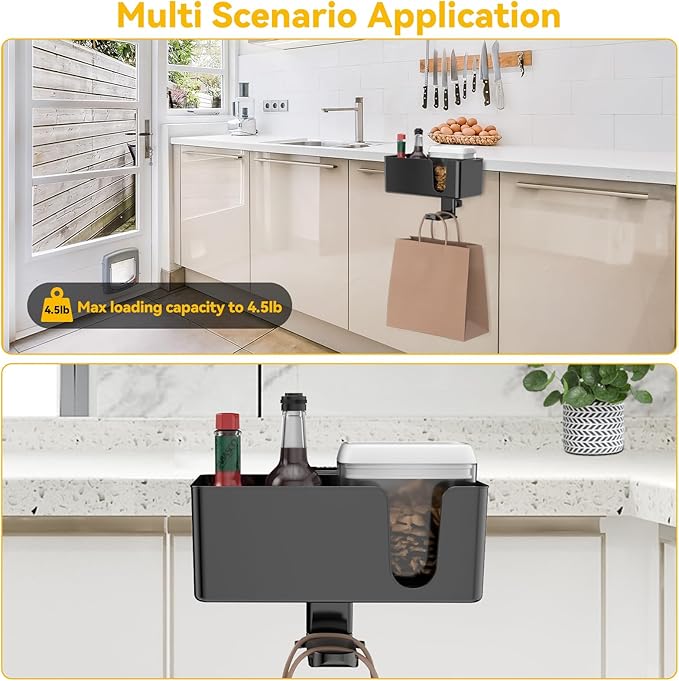 KDD 4 in 1 Desk Cup Holder - Clamp on Under Desk Headphone Hanger - Rotating Headphone Holder Detachable Pen Cup Holder Desk Storage for Cup, Phone and Pen(Black)