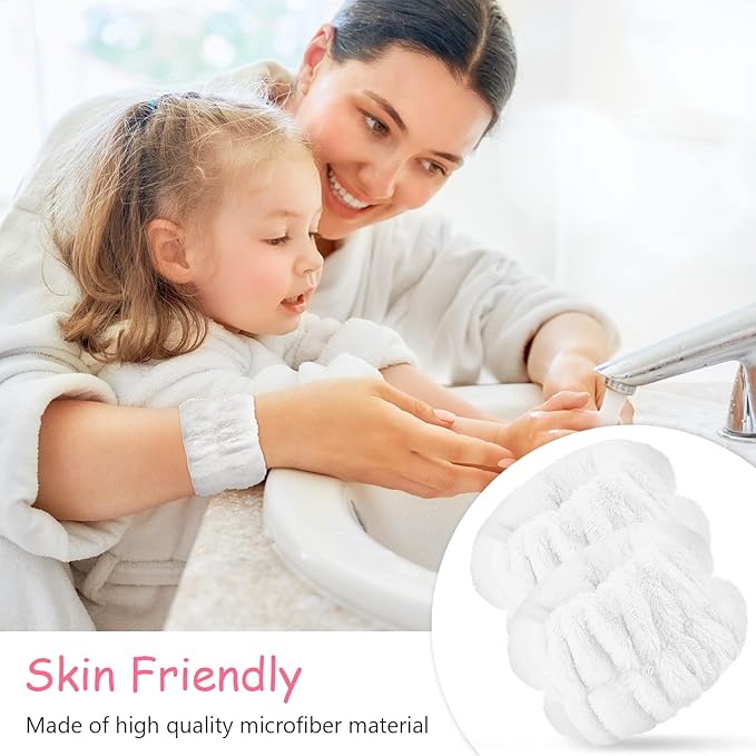 Chuangdi 4 Pairs Wrist Bands for Washing Face Wrist Spa Microfiber Wash Towel Band Scrunchies Absorbent Wristbands Sweatband for Women Prevent Liquid from Spilling