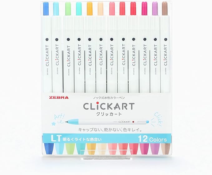 Zebra Clickart Water-Based Pen Bright Light 12 Colors Set, Wyss22-12Clt