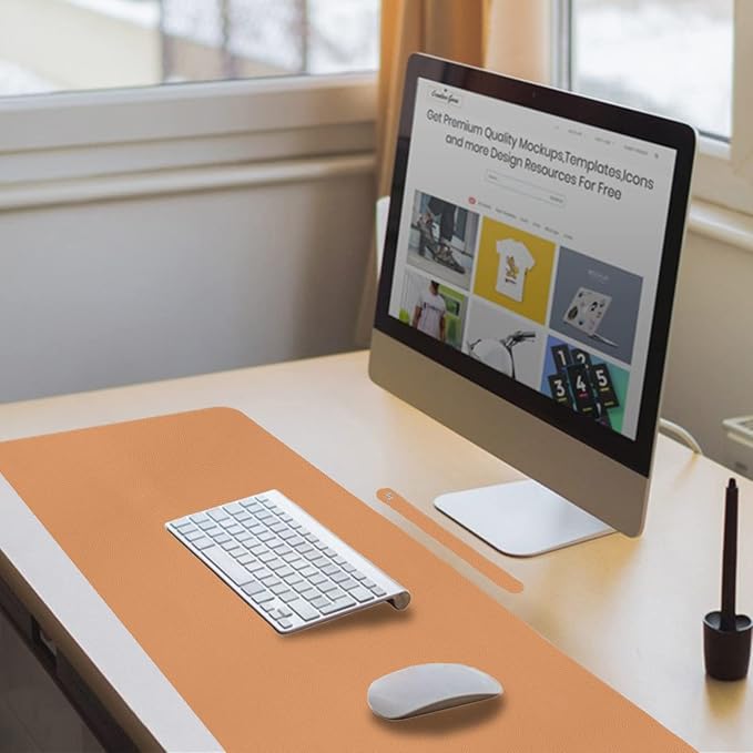 Boutilon Leather Desk Pad 35"x 17" Non-Slip Mouse Pad,Office Desk Mat,Waterprooft PU Leather Desk Blotter,Desk Pad Protector,Desk Writing Pad for Home Office Decor (L-Orange Pink,35"x 17")